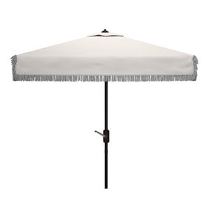 Safavieh Milan Fringe 7.5ft Square Metal/Polyester Market Umbrella in White