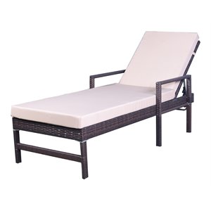 Safavieh Alma Contemporary Wood Outdoor Sun Lounger in Brown and Beige