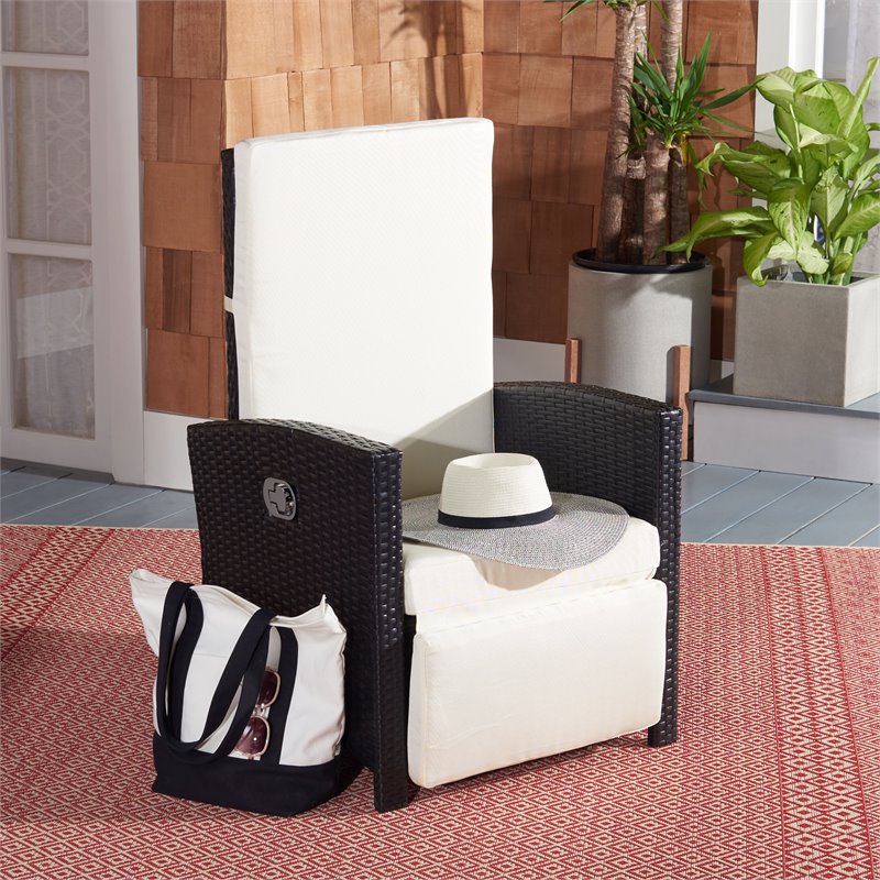 Safavieh Herdla Rattan/Steel Outdoor Recliner Chair in Black and Beige
