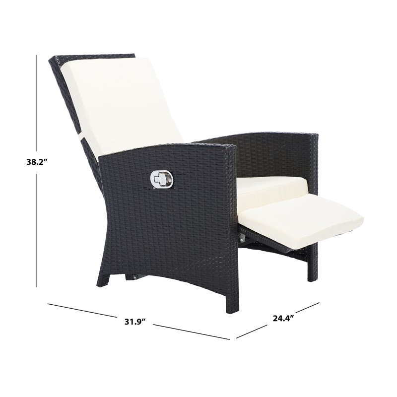 Safavieh Herdla Rattan/Steel Outdoor Recliner Chair in Black and Beige