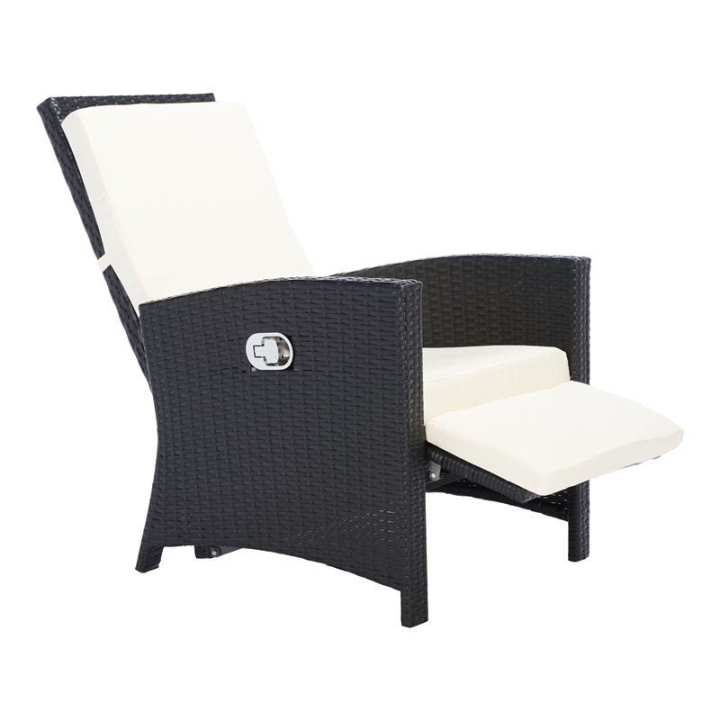 Safavieh Herdla Rattan/Steel Outdoor Recliner Chair in Black and Beige