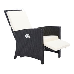 Safavieh Herdla Rattan/Steel Outdoor Recliner Chair in Black and Beige