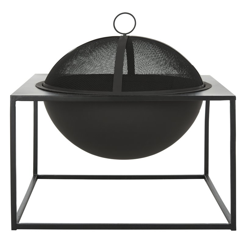 Safavieh Leros Square Modern Steel Metal Outdoor Fire Pit in Black