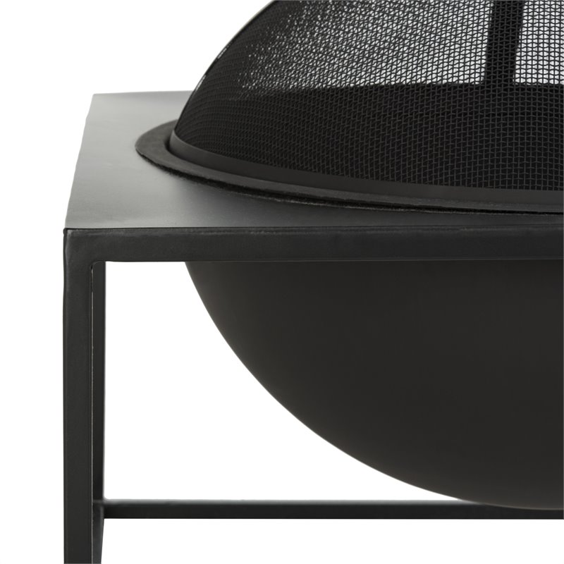 Safavieh Leros Square Modern Steel Metal Outdoor Fire Pit in Black