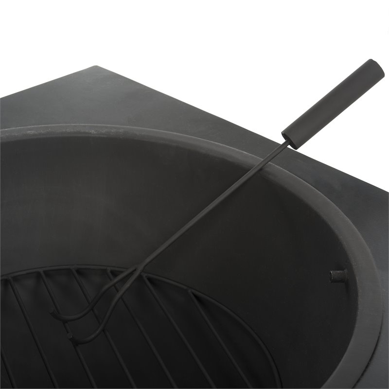 Safavieh Leros Square Modern Steel Metal Outdoor Fire Pit in Black