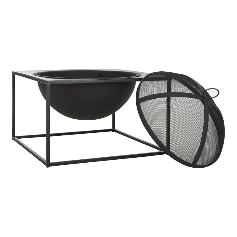 Safavieh Leros Square Modern Steel Metal Outdoor Fire Pit in Black