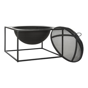 Safavieh Leros Square Modern Steel Metal Outdoor Fire Pit in Black