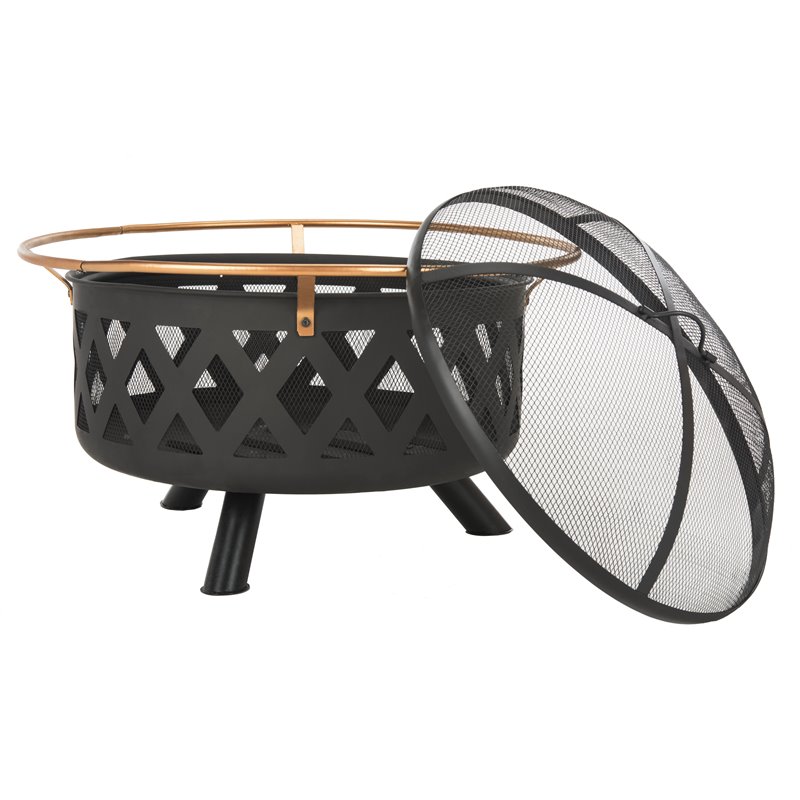 Safavieh Bryce Round Contemporary Steel Metal Fire Pit in Copper and Black