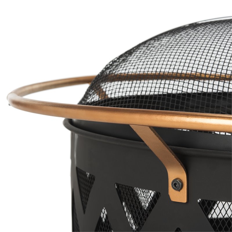 Safavieh Bryce Round Contemporary Steel Metal Fire Pit in Copper and Black
