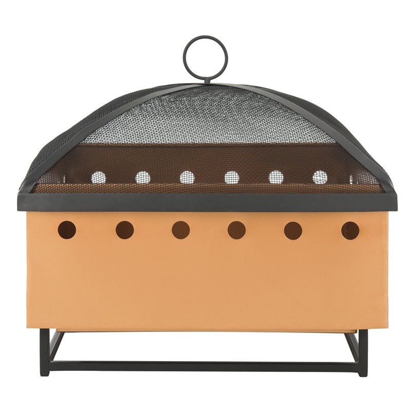 Safavieh Wyatt Square Modern Steel Metal Fire Pit in Copper and Black