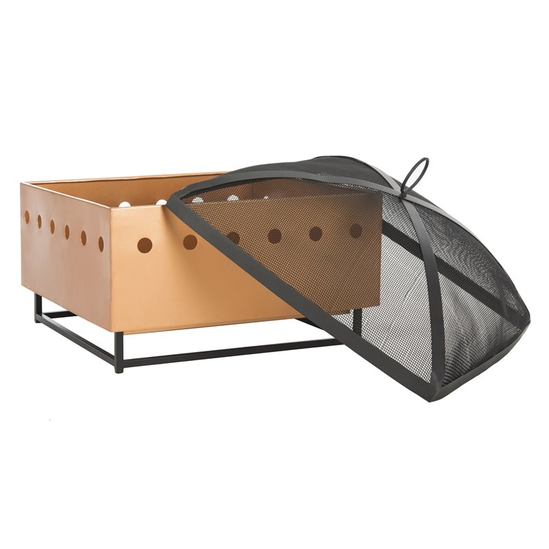 Safavieh Wyatt Square Modern Steel Metal Fire Pit in Copper and Black