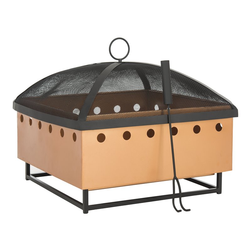 Safavieh Wyatt Square Modern Steel Metal Fire Pit in Copper and Black