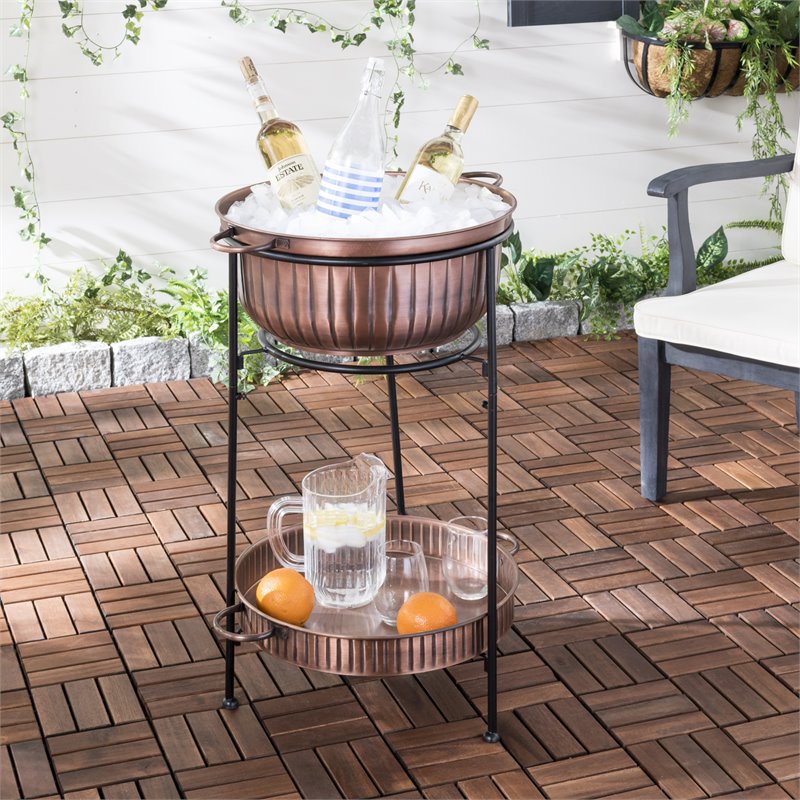 Safavieh Naka Iron Metal Outdoor Plant Stand in Antique Copper/Black