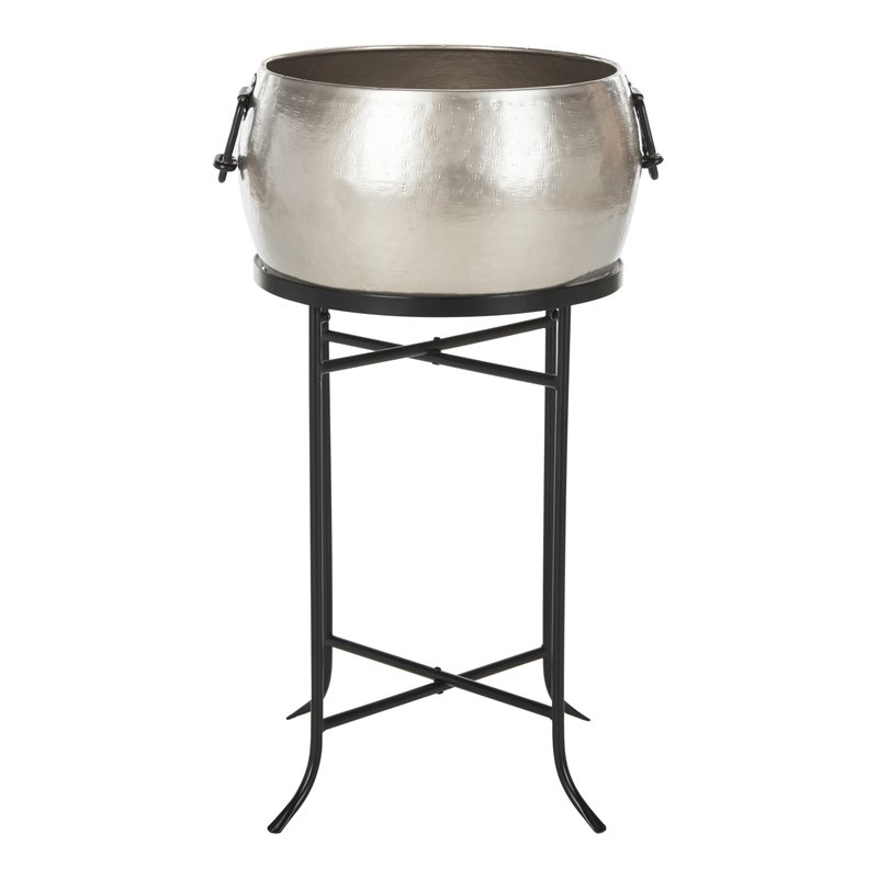 Safavieh Azov Modern Steel Metal Outdoor Plant Stand in Pewter/Black