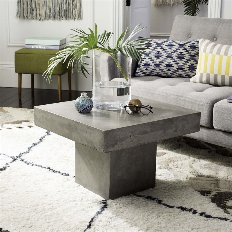 Safavieh Tallen Concrete Indoor/Outdoor Coffee Table in Dark Gray
