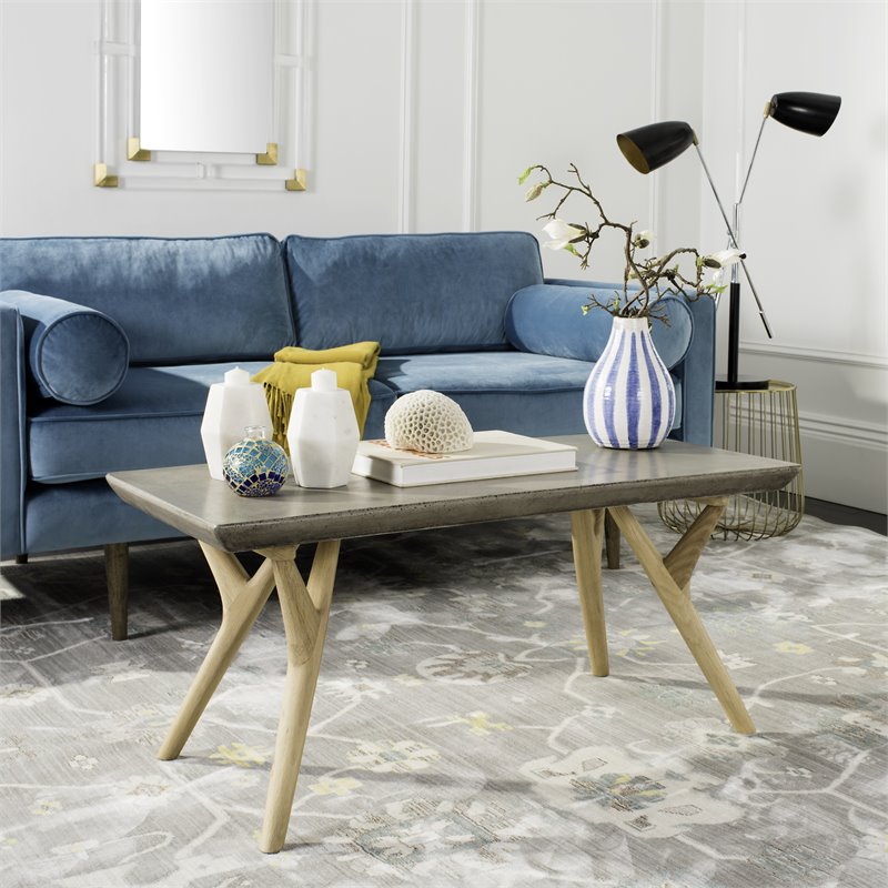 Safavieh Pacey Concrete/Wood Indoor/Outdoor Coffee Table in Dark Gray