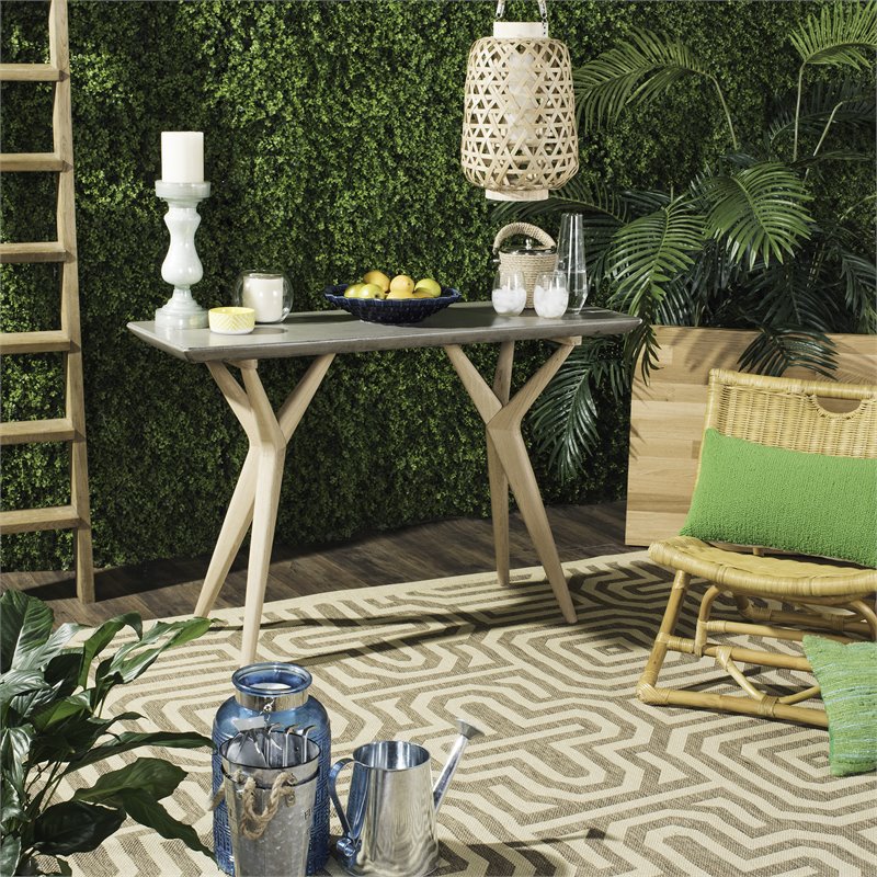 Safavieh Ragna Concrete/Wood Indoor/Outdoor Console Table in Dark Gray