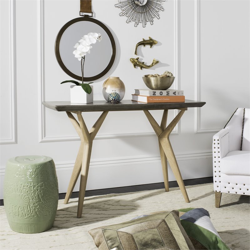 Safavieh Ragna Concrete/Wood Indoor/Outdoor Console Table in Dark Gray