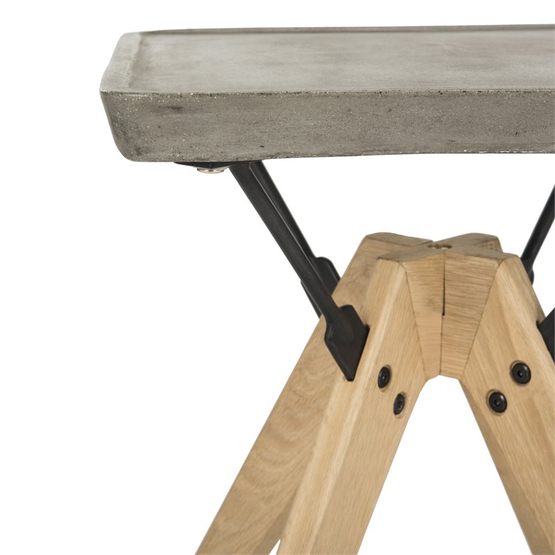 Safavieh Marcio Concrete/Wood Indoor/Outdoor Side Table in Dark Gray