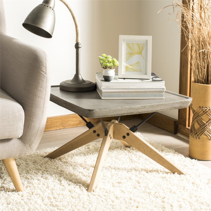 Safavieh Delartin Concrete/Wood Indoor/Outdoor Coffee Table in Dark Gray