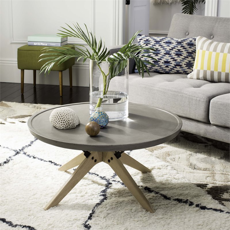 Safavieh Bryson Concrete/Wood Indoor/Outdoor Coffee Table in Dark Gray
