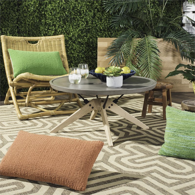 Safavieh Bryson Concrete/Wood Indoor/Outdoor Coffee Table in Dark Gray