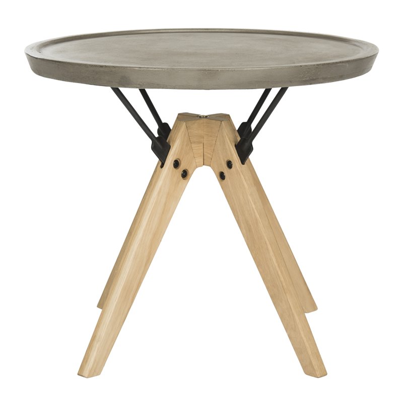Safavieh Farmond Concrete/Wood Indoor/Outdoor Side Table in Dark Gray