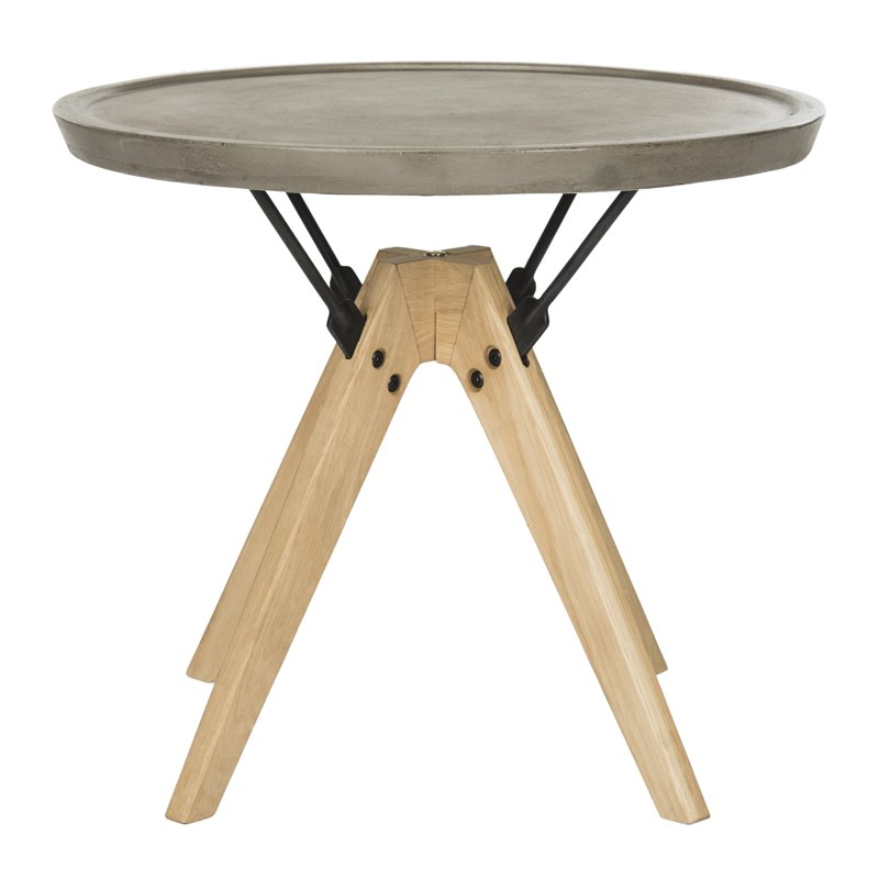 Safavieh Farmond Concrete/Wood Indoor/Outdoor Side Table in Dark Gray