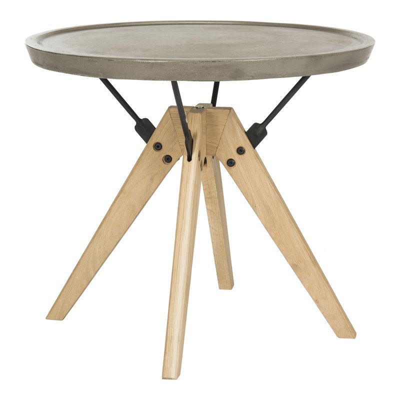 Safavieh Farmond Concrete/Wood Indoor/Outdoor Side Table in Dark Gray