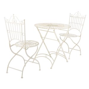 Safavieh Belen Metal Outdoor Bistro Set w/ One Table & Two Chairs in Pearl White