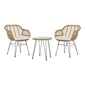 Safavieh Alton 3-Piece Rattan/Polyester Lounge Set in Natural/Beige