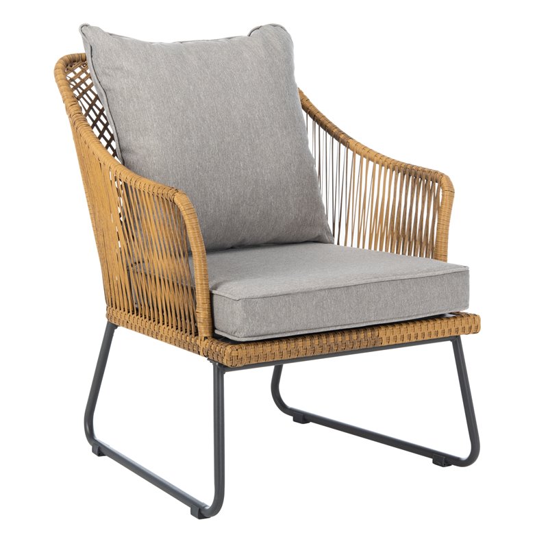 Safavieh Jensen 3-Piece Rattan/Steel/Polyester Lounge Set in Natural/Gray