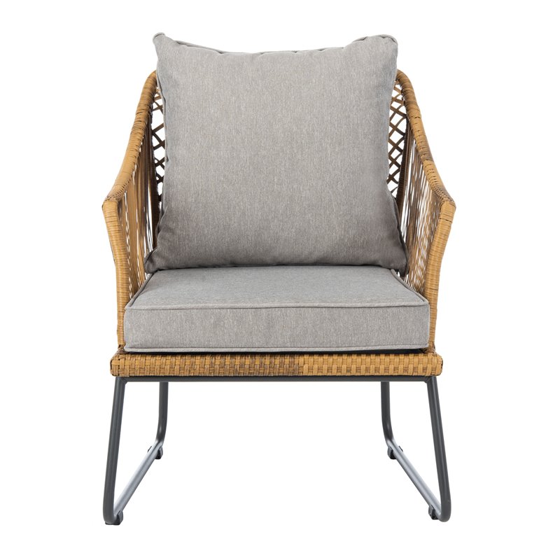 Safavieh Jensen 3-Piece Rattan/Steel/Polyester Lounge Set in Natural/Gray