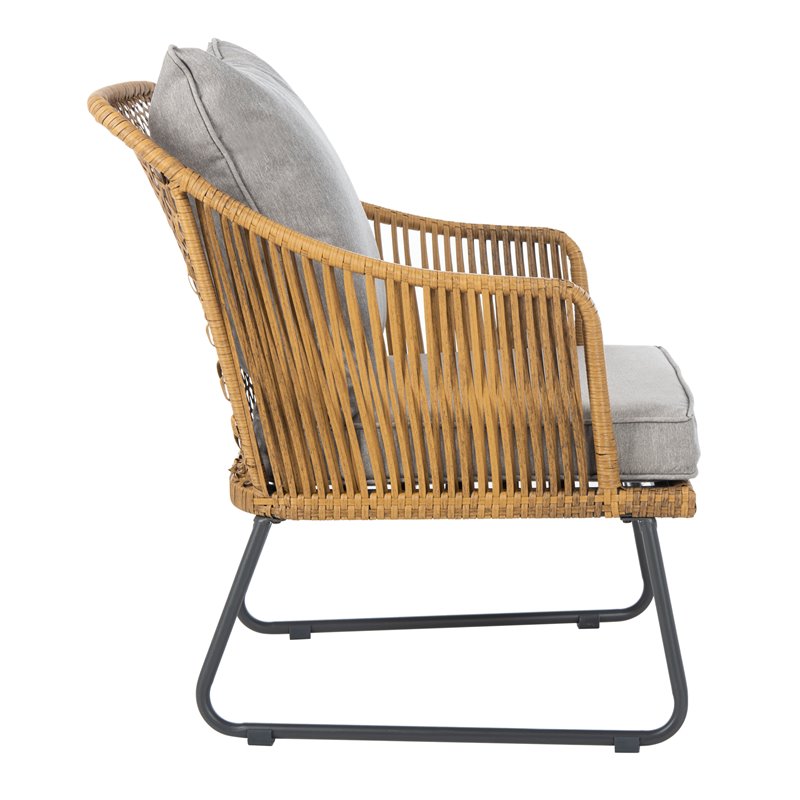 Safavieh Jensen 3-Piece Rattan/Steel/Polyester Lounge Set in Natural/Gray
