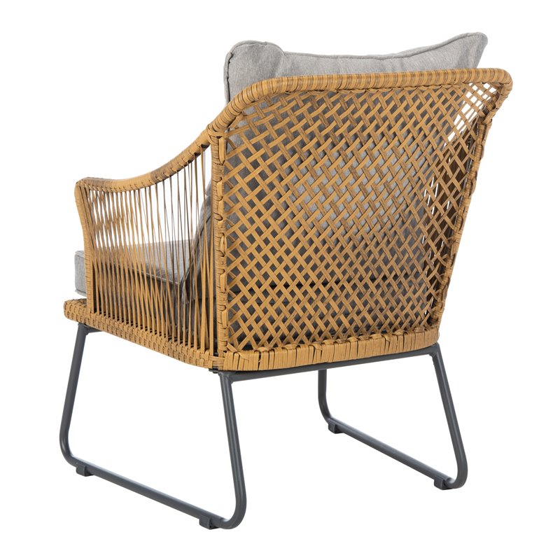Safavieh Jensen 3-Piece Rattan/Steel/Polyester Lounge Set in Natural/Gray