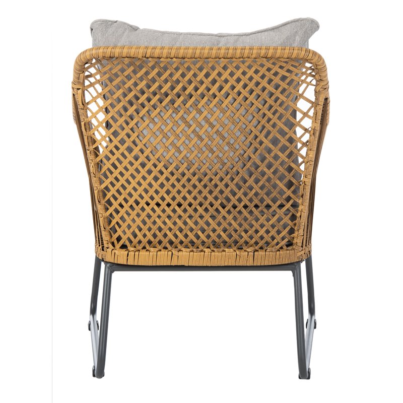 Safavieh Jensen 3-Piece Rattan/Steel/Polyester Lounge Set in Natural/Gray