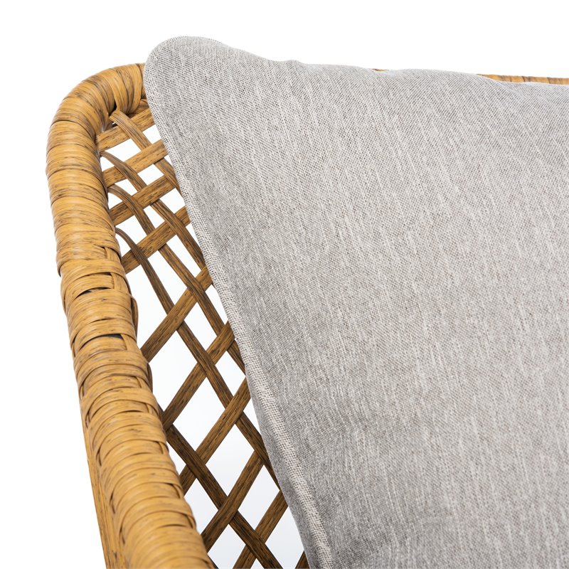 Safavieh Jensen 3-Piece Rattan/Steel/Polyester Lounge Set in Natural/Gray