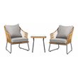 Safavieh Jensen 3-Piece Rattan/Steel/Polyester Lounge Set in Natural/Gray