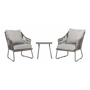 Safavieh Jensen 3-Piece Rattan/Steel/Polyester Lounge Set in Gray