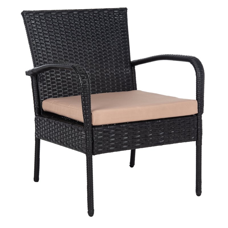 Safavieh Moore 3-Piece Rattan/Steel/Polyester Lounge Set in Black/Beige