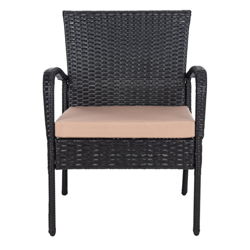 Safavieh Moore 3-Piece Rattan/Steel/Polyester Lounge Set in Black/Beige