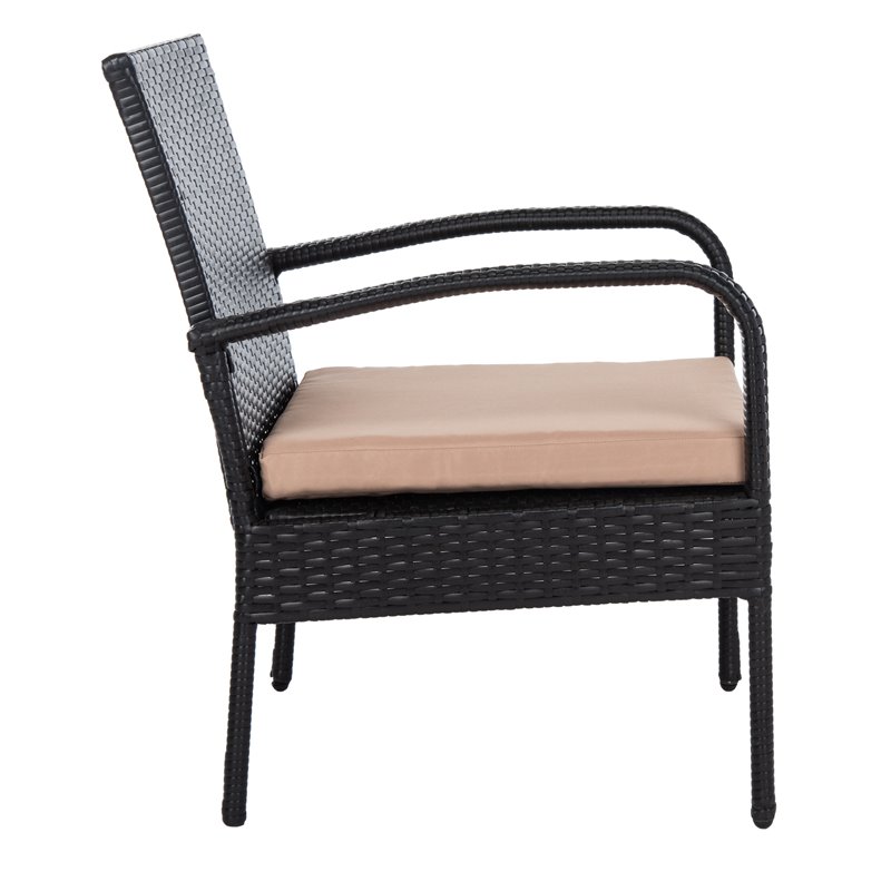 Safavieh Moore 3-Piece Rattan/Steel/Polyester Lounge Set in Black/Beige