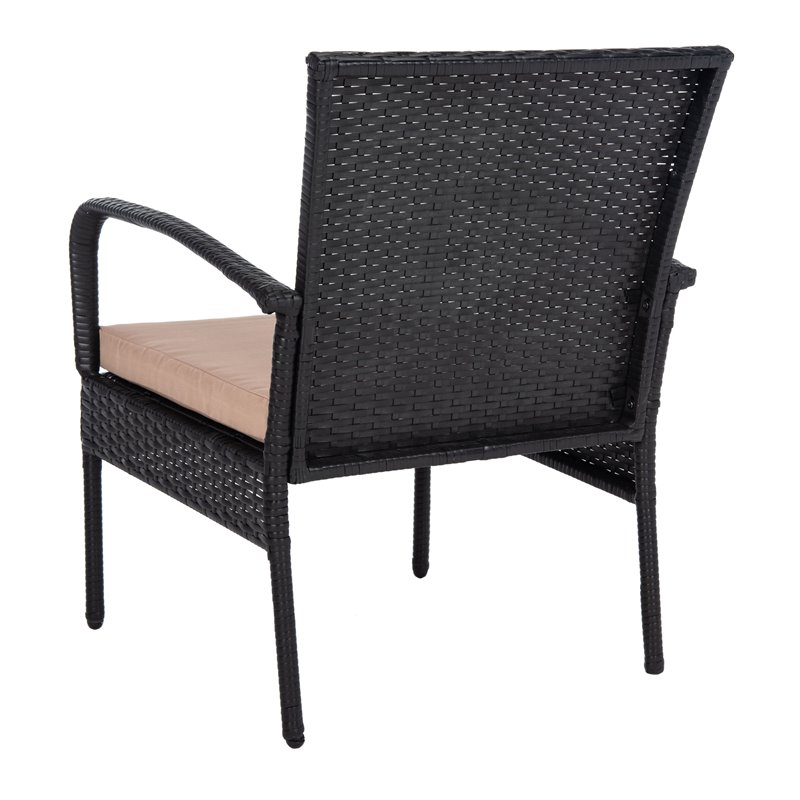 Safavieh Moore 3-Piece Rattan/Steel/Polyester Lounge Set in Black/Beige