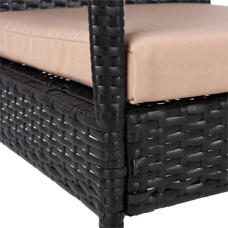 Safavieh Moore 3-Piece Rattan/Steel/Polyester Lounge Set in Black/Beige