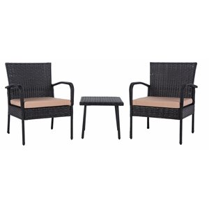 Safavieh Moore 3-Piece Rattan/Steel/Polyester Lounge Set in Black/Beige