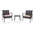 Safavieh Moore 3-Piece PE Rattan Wicker & Polyester Lounge Set in Black/Beige