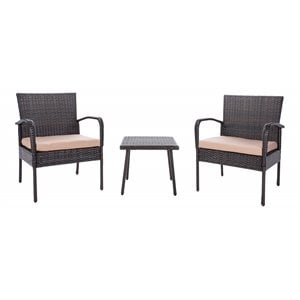 Safavieh Moore 3-Piece PE Rattan Wicker & Polyester Lounge Set in Black/Beige
