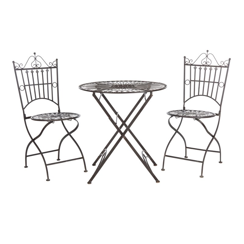 Safavieh Belen Metal Outdoor Bistro Set w/ One Table & Two Chairs in Black Rust