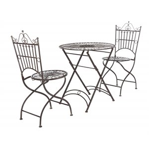 Safavieh Belen Metal Outdoor Bistro Set w/ One Table & Two Chairs in Black Rust