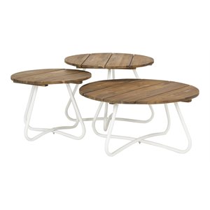 Safavieh Henderson 3-Piece Acacia Wood Outdoor Coffee Tables in Teak Brown/White